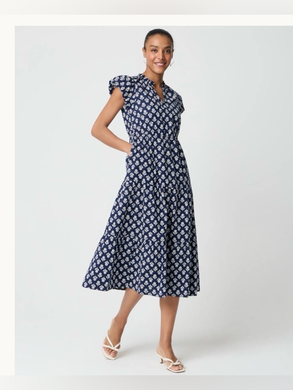 J. Crew Navy Blue Floral Midi Dress NWT MP
